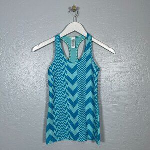 Ivivva Girls 10 Blue Racerback Tank Geometric Pattern Stretch Athleisure